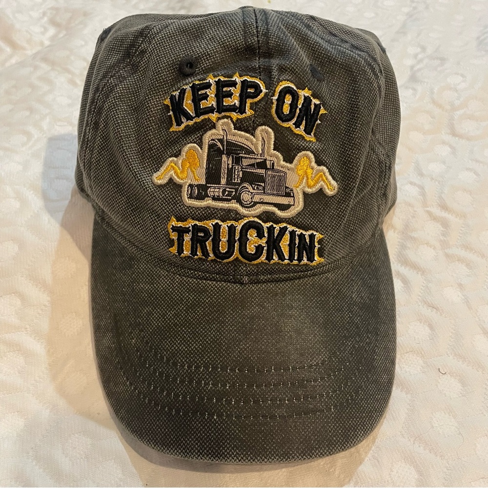Gray and Gold Distressed Hat with Embroidered Design